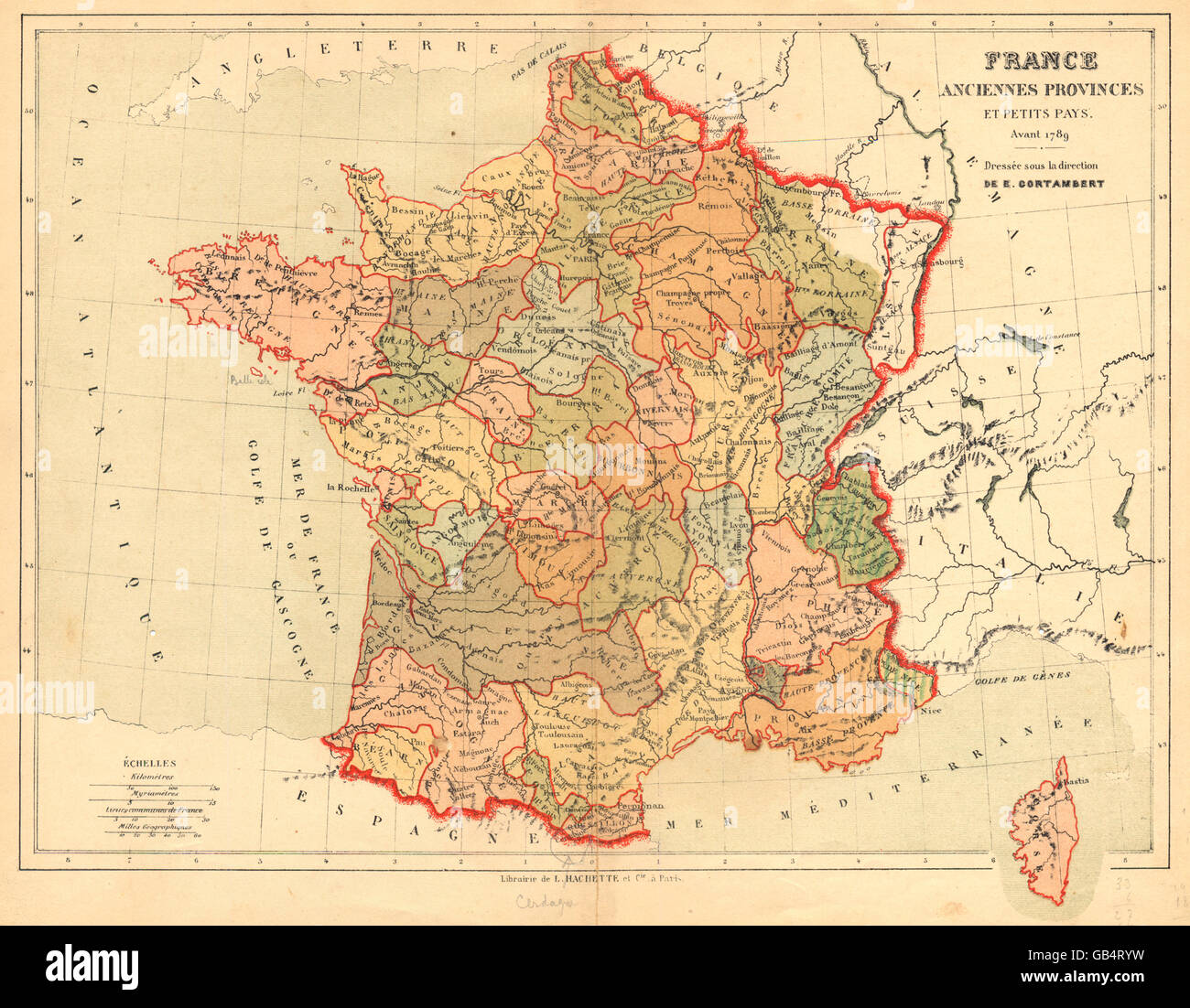 Frankreich: Frankreich Anciennes Provinzen et Petits zahlt Avant 1789, 1880 Antike Landkarte Stockfoto