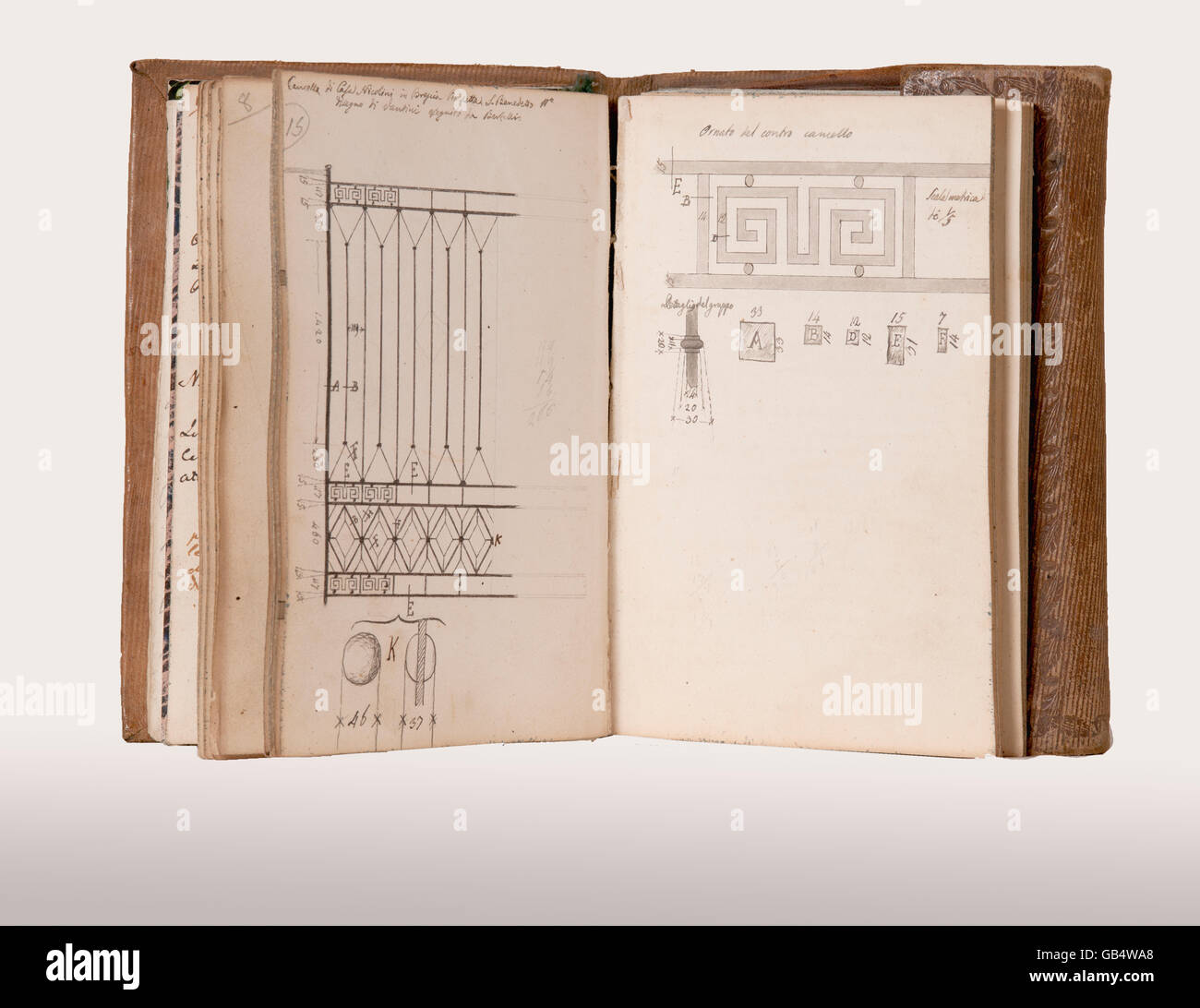 Altes Notebook von Zeichnungen, Anfang des 20. Jahrhunderts Stockfoto