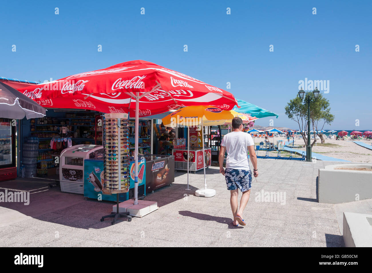 Shop am Strand von Tigaki, Tigaki, Kos (Cos), die Dodekanes, Region südliche Ägäis, Griechenland Stockfoto