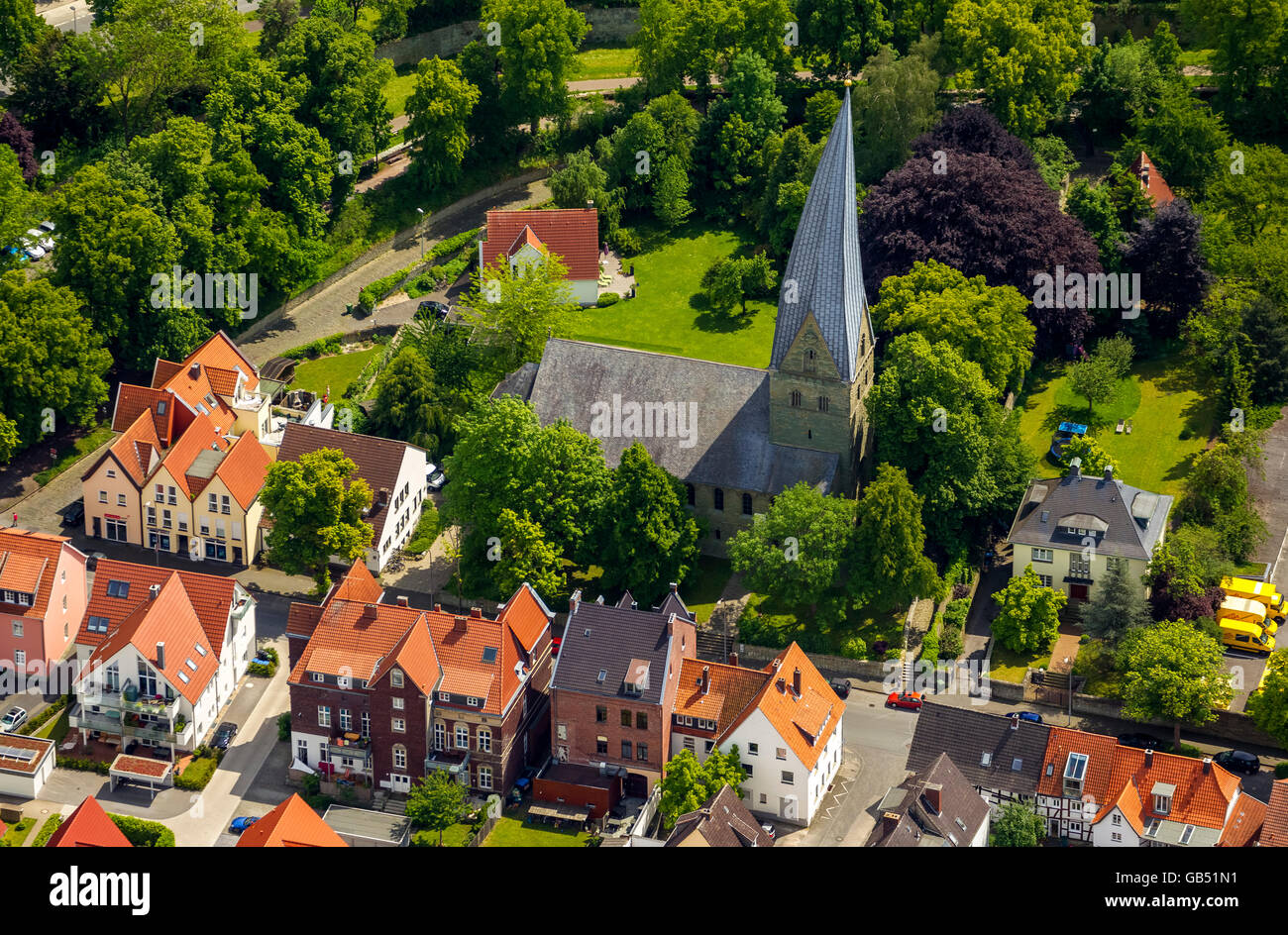 Luftaufnahme, Kirche Alt-St. Thoma, schiefen Turm, Soest, Soester Plain, Nordrhein-Westfalen, Deutschland, Europa, Deutschland, Europa Stockfoto