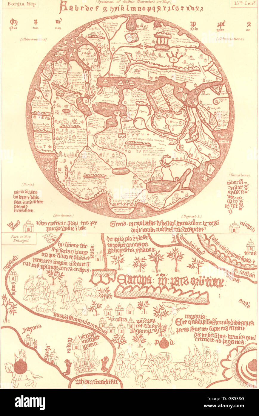 BORGIA-MAP OF THE WORLD: 15. Jahrhundert. Britannica 9. Auflage, 1898 Stockfoto