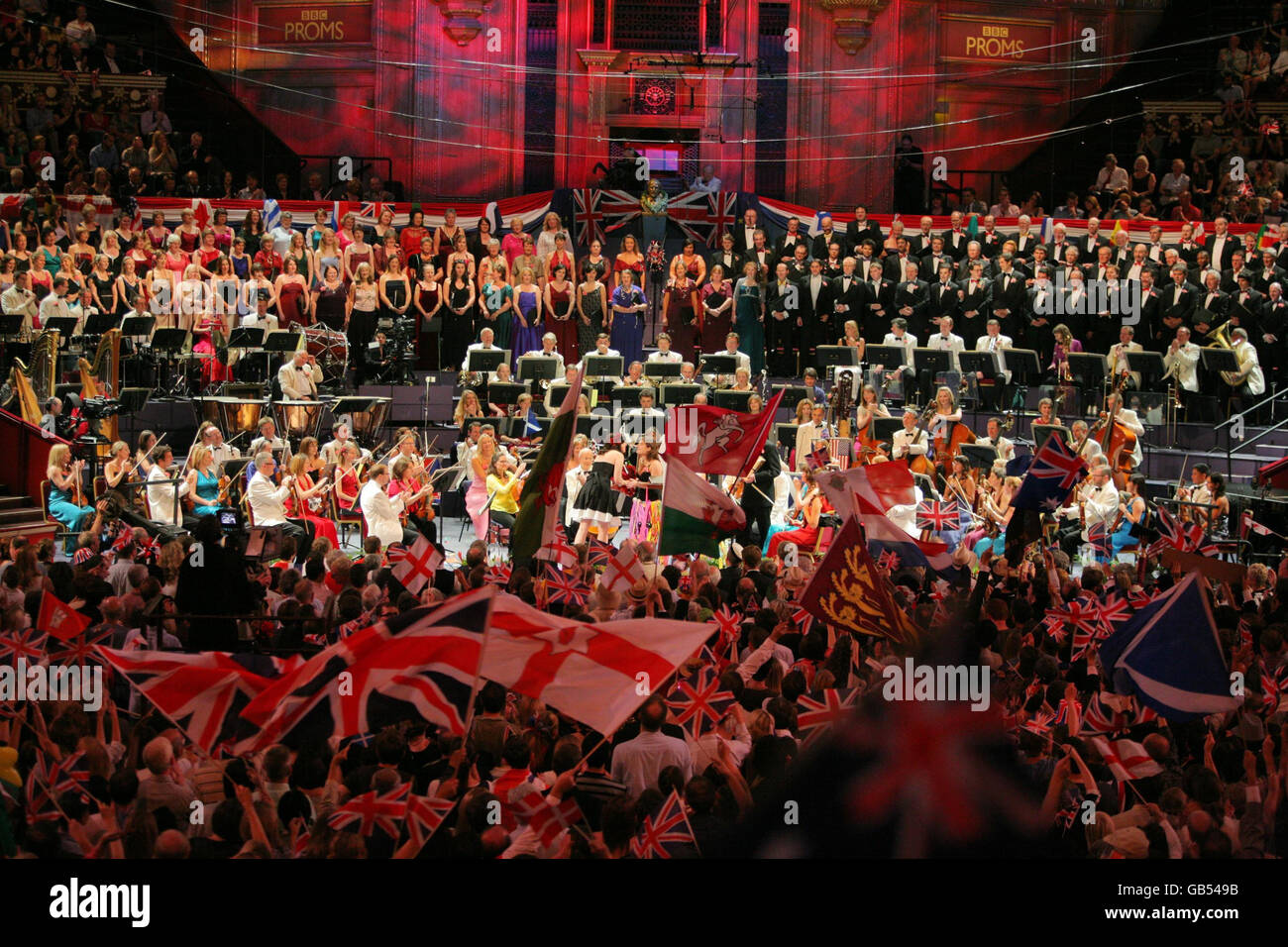 Ein allgemeiner Blick auf die letzte Nacht der Proms in der Royal Albert Hall, London. Stockfoto