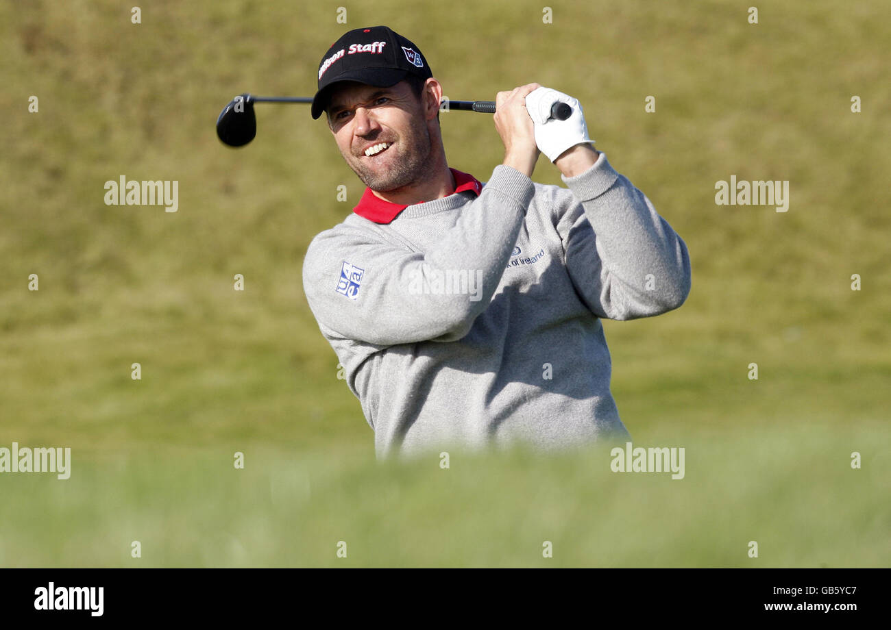 Padraig Harrington am 12. Während der Alfred Dunhill Links Championship auf dem Kingsbarns Golf Course, Fife. Stockfoto