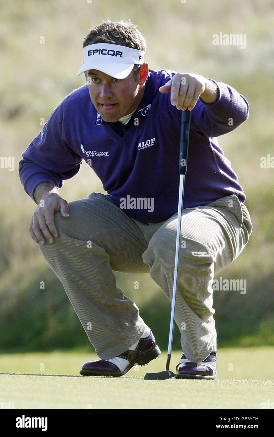 Golf - Alfred Dunhill Links Championship - Tag 1 - Kingsbarns Golf Course - Fife. Lee Westwood am 13. Während der Alfred Dunhill Links Championship auf dem Kingsbarns Golf Course, Fife. Stockfoto