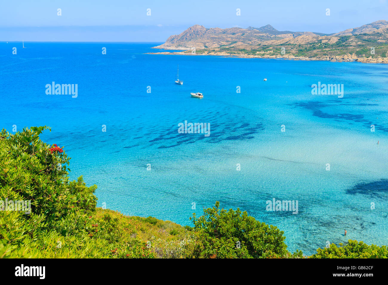Blick auf Strand von Ostriconi mit schönen Blick aufs Meer Lagune, Korsika, Frankreich Stockfoto