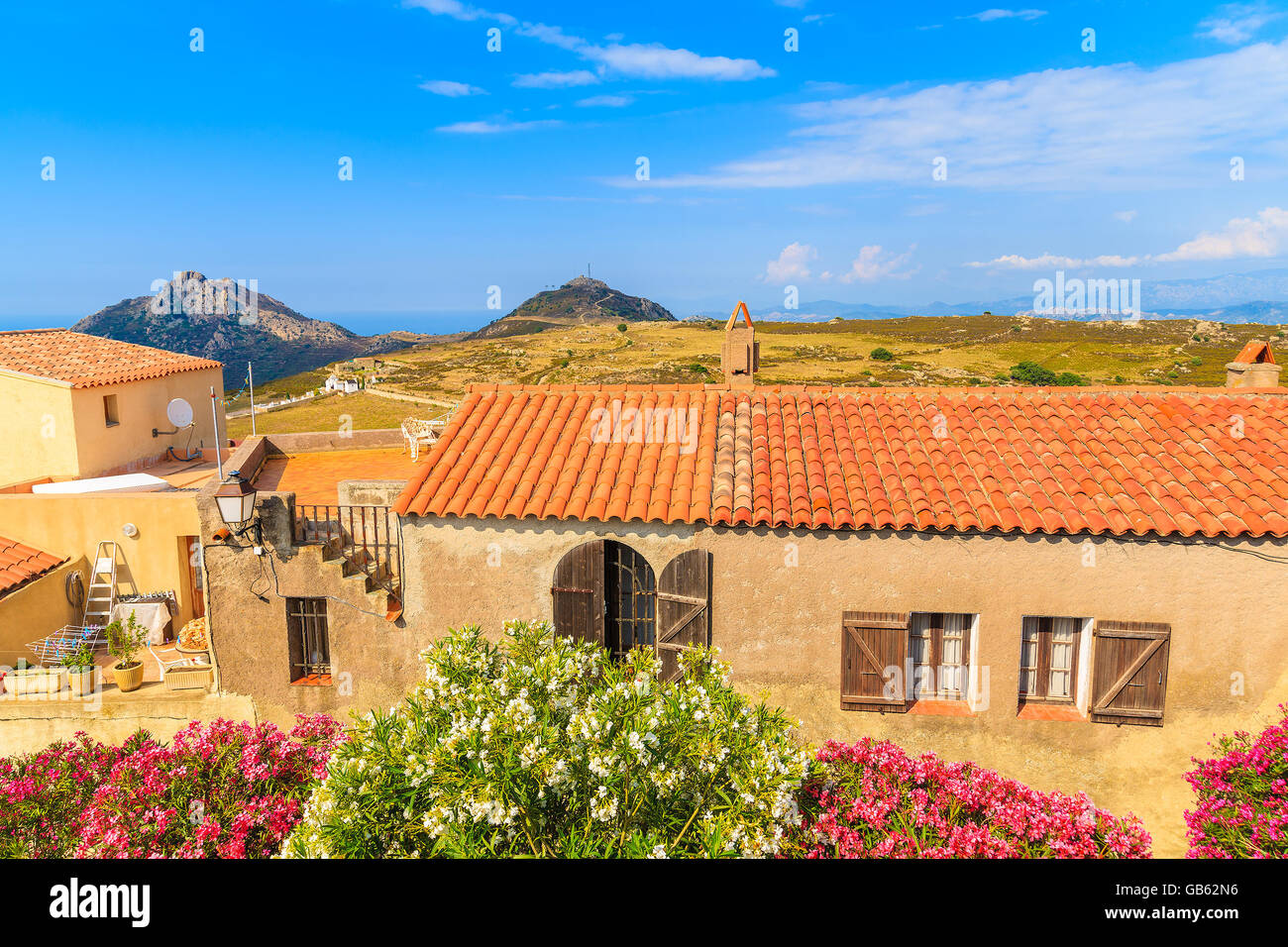 Traditionelle Häuser in alten mittelalterlichen Dorf von Sant Antonino, Korsika, Frankreich Stockfoto