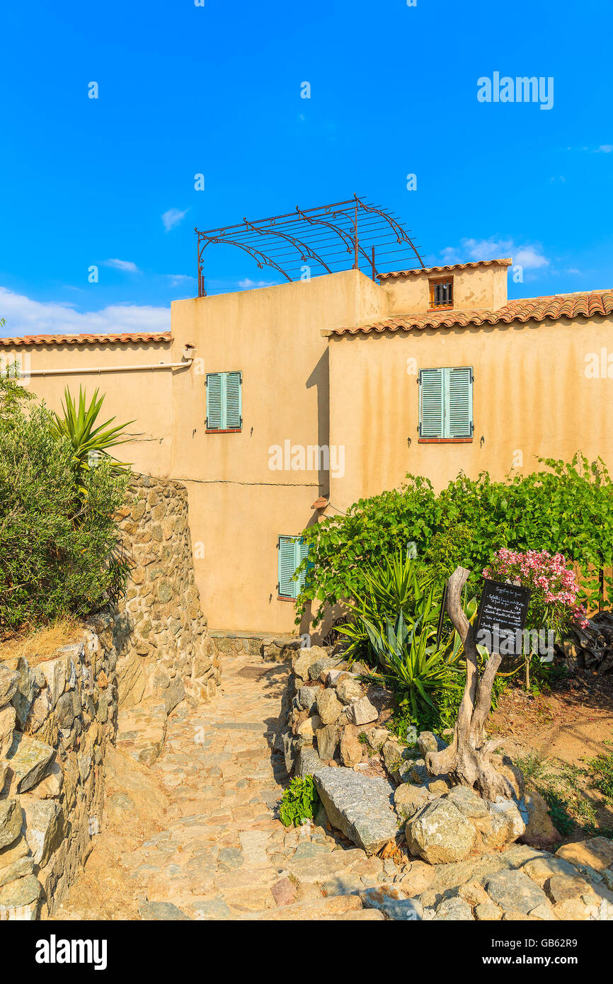Traditionelle Häuser in alten mittelalterlichen Dorf von Sant Antonino, Korsika, Frankreich Stockfoto