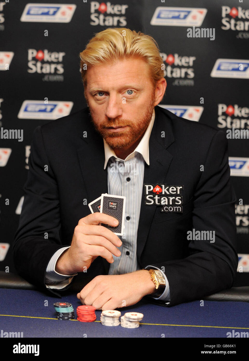 Boris Becker, Botschafter des Teams PokerStars, startet die European Poker Tour Pokerstars.com im Victoria Grosvenor Casino im Westen Londons. Stockfoto