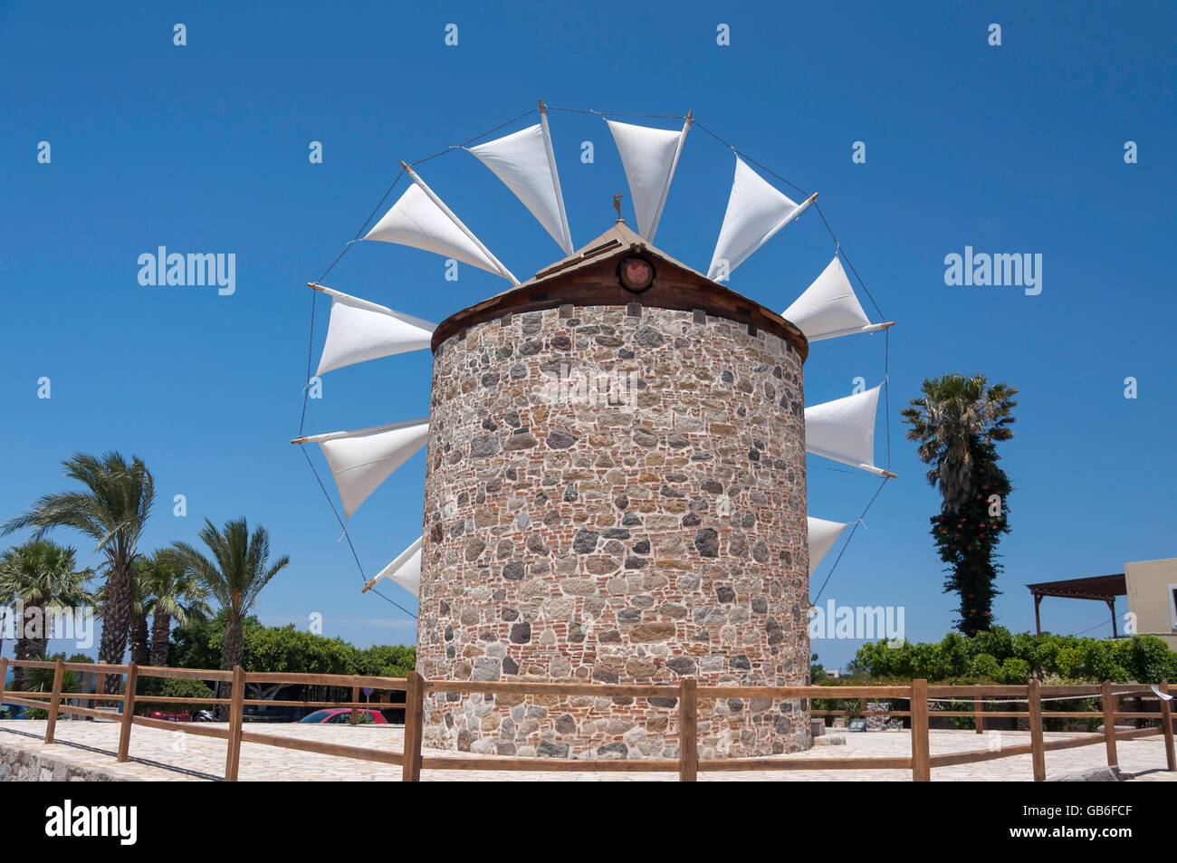 Die Windmühle in Antimachia, Antimachia, Kos (Cos), die Dodekanes, Region südliche Ägäis, Griechenland Stockfoto
