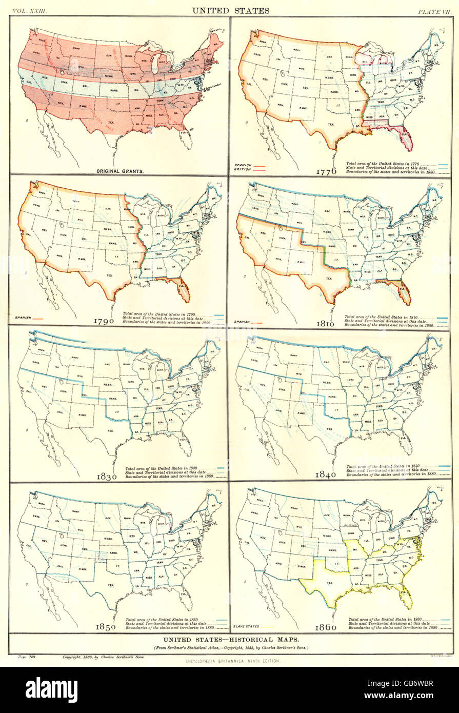 HISTORISCH: Original USA gewährt. In 1776 1790 1810 1830 1840 1850 1860 Karte 1898 Stockfoto