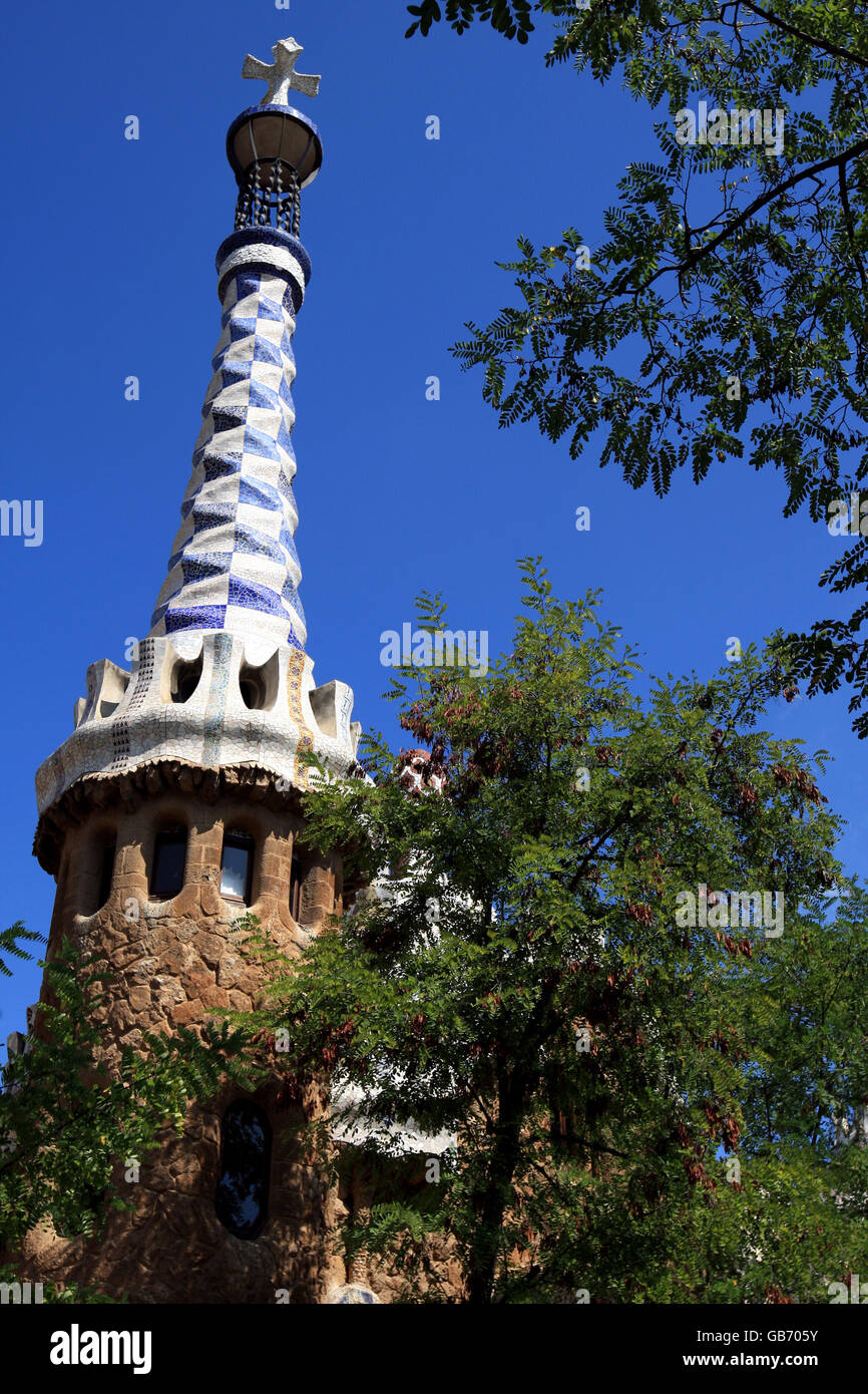 Reisestab - Spanien - Barcelona. Einer der Pavillons im Park Güell, Barcelona Stockfoto