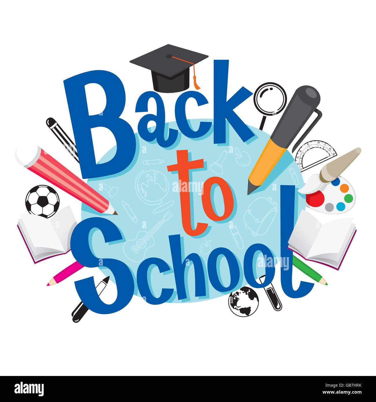 Zurück zur Schule mit Briefpapier zurück zur Schule, pädagogische, Schreibwaren, Buch, Kinder, Themen, wissen, Lehrmittel Stock Vektor