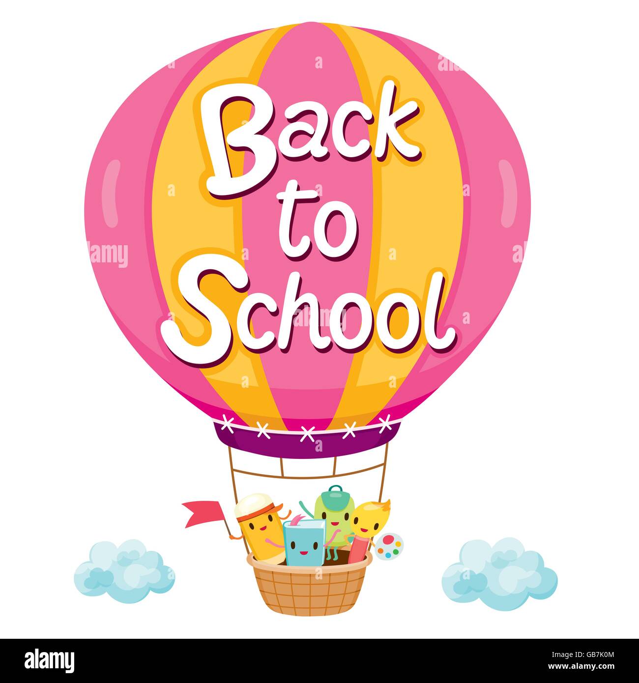 Back To School Ballon Buchstaben auf mit Zeichen, Bildungs-, Schreibwaren, Buch, Kinder, Lehrmittel, Objekte, Symbole Stock Vektor