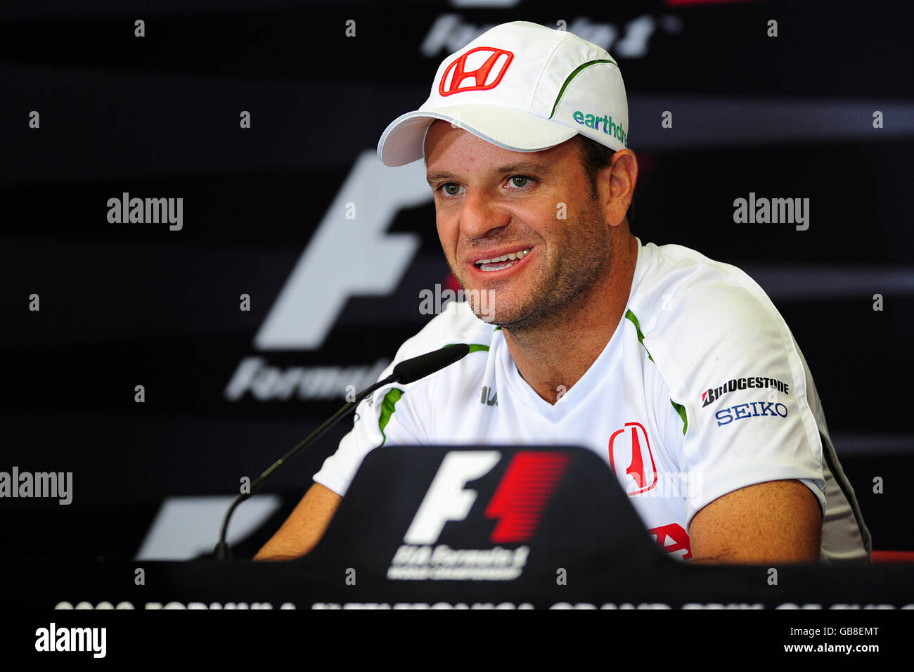 Formel 1 Motorsport - Großer Preis Von Europa - Valencia. Honda-Pilot Rubens Barrichello bei einer Pressekonferenz zum Europa-Grand-Prix am Wochenende in Valencia, Spanien. Stockfoto