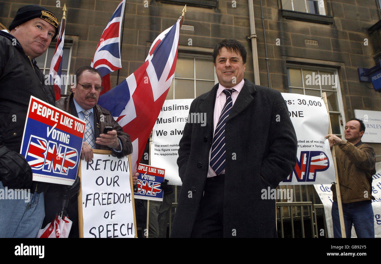BNP-Bühne-Polizei-protest Stockfoto