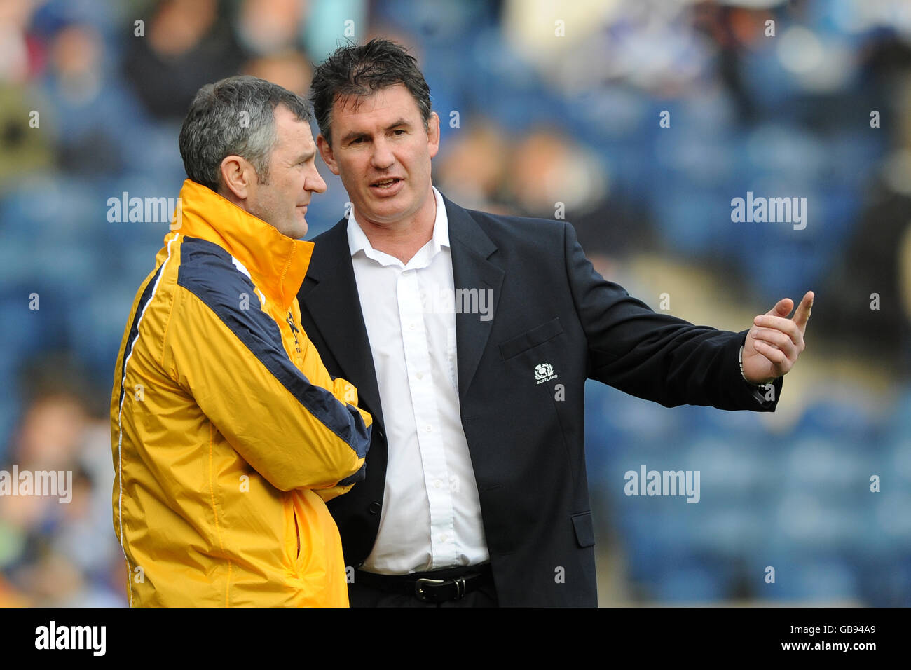 Schottland-Cheftrainer Frank Haddon (links) mit Vorwärtstrainer Mike Brauer Stockfoto