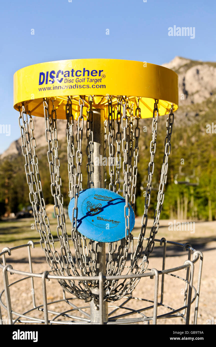 Mount Charleston, Frisbee-Golf, Disc-Catcher Stockfoto