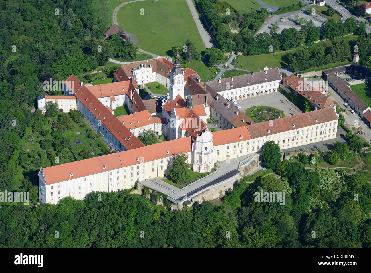 LUFTAUFNAHME. Kloster Altenburg. Niederösterreich, Österreich. Stockfoto