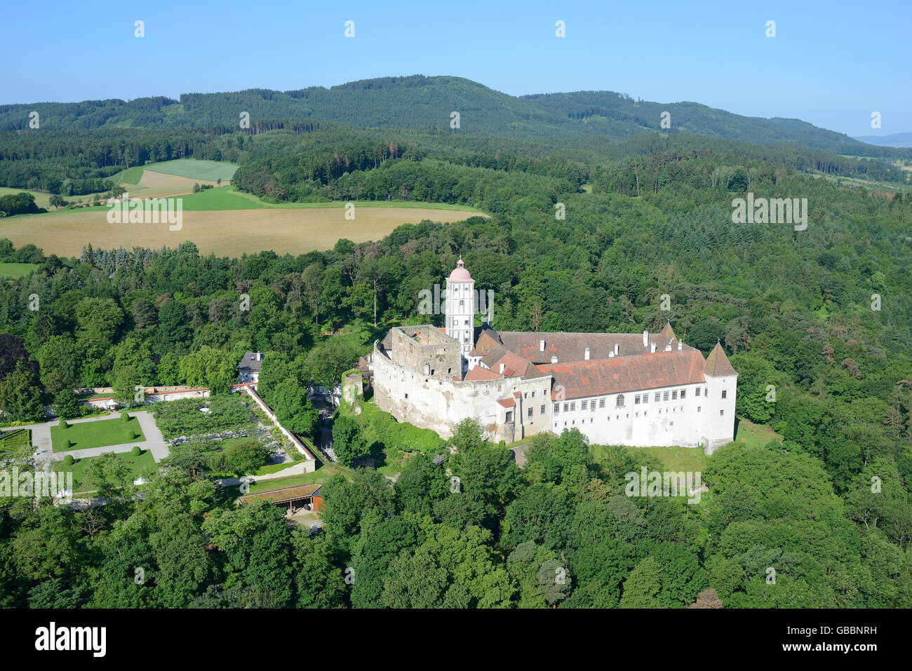 LUFTAUFNAHME. Renaissanceschloss von Schallaburg. Bezirk Melk, Niederösterreich, Österreich. Stockfoto