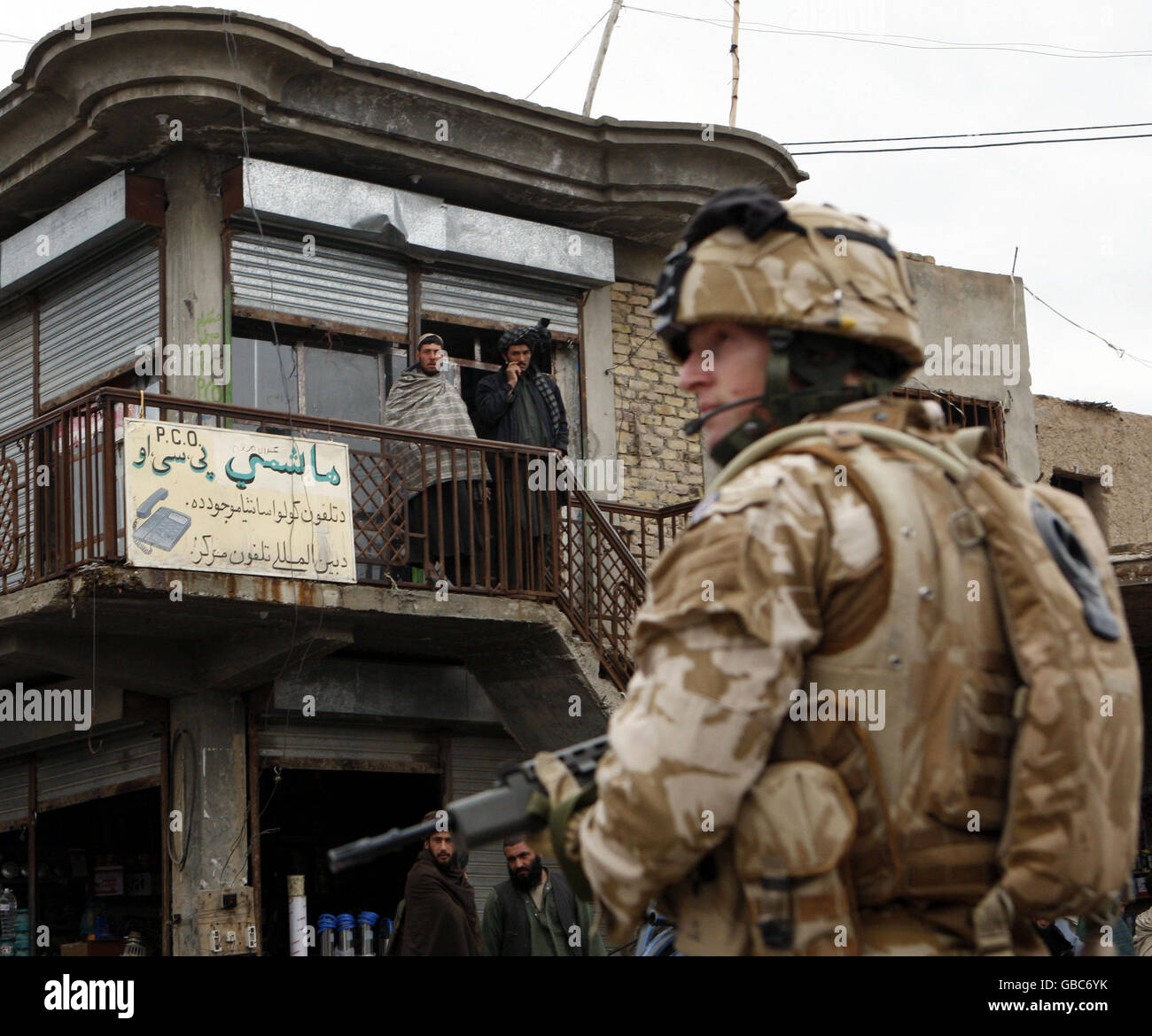 Royal Marines ab 45 Kommandopatrouille in Sangin DC in der Provinz Helmand in Afghanistan. Stockfoto