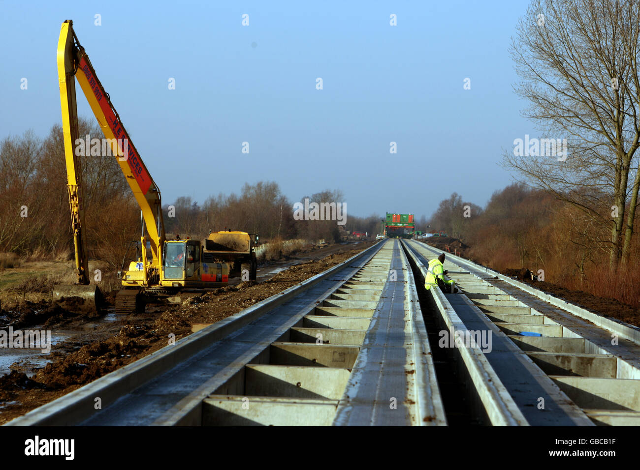 The Cambridge Guided Busway, Baustelle in Fen Drayton, Cambridgeshire. DRÜCKEN Sie VERBANDSFOTO. Bild Datum Dienstag 3. Februar 2009. Bildnachweis sollte Chris Radburn/PA Wire lesen. Stockfoto