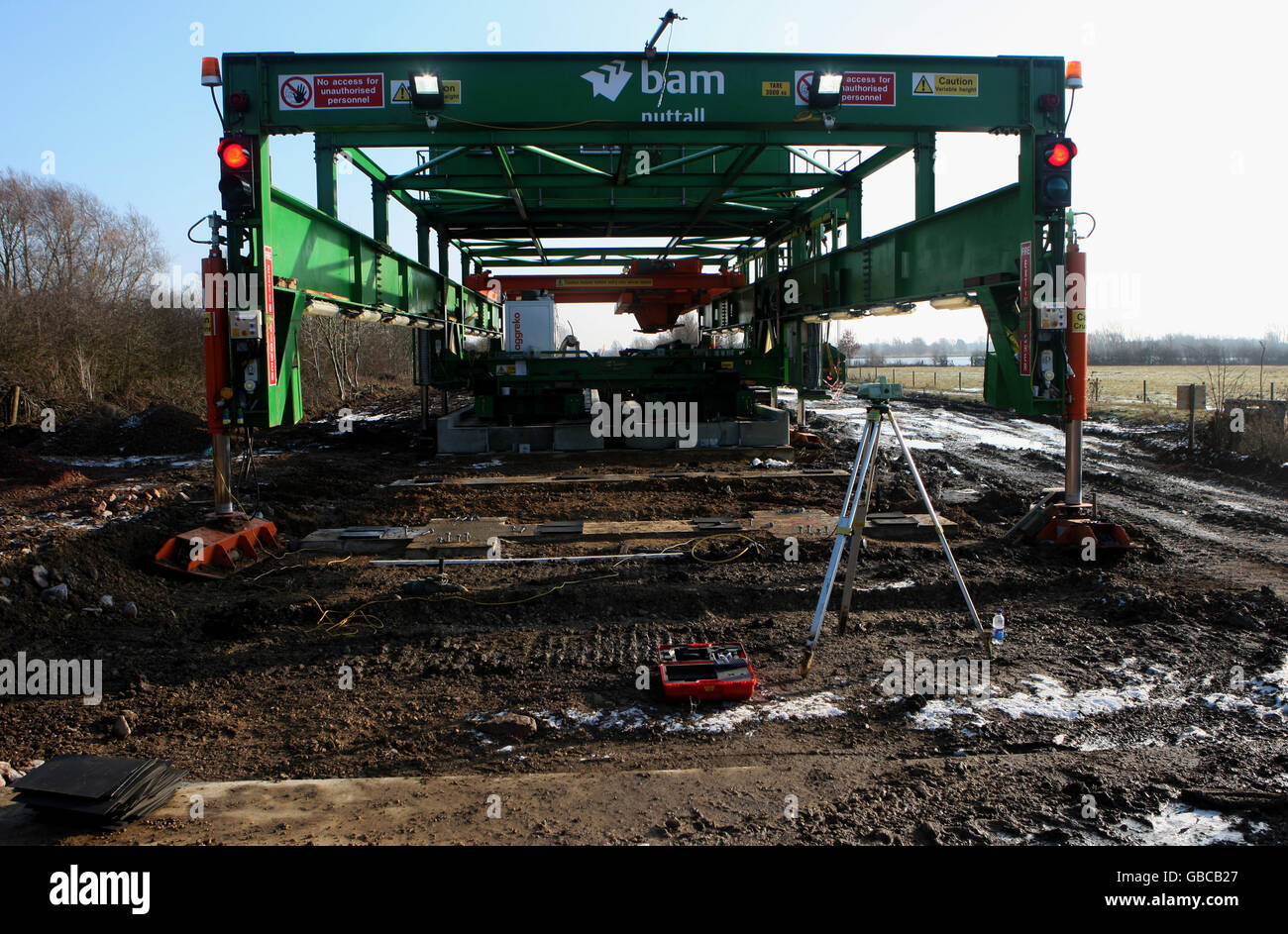 The Cambridge Guided Busway, Baustelle in Fen Drayton, Cambridgeshire. DRÜCKEN Sie VERBANDSFOTO. Bild Datum Dienstag 3. Februar 2009. Bildnachweis sollte Chris Radburn/PA Wire lesen. Stockfoto