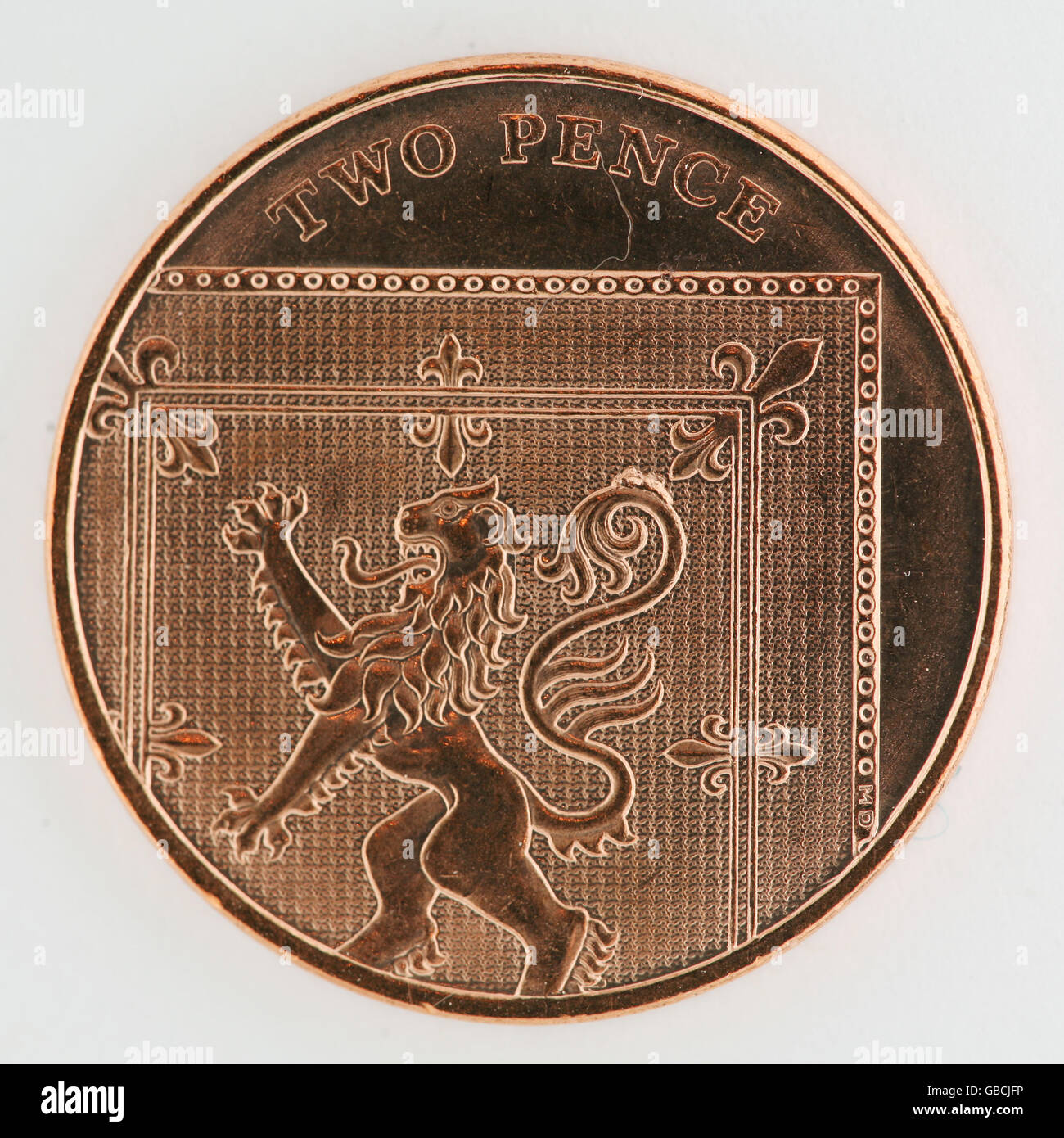 Britische Münzen. Ein Stück mit zwei Pence. Stockfoto