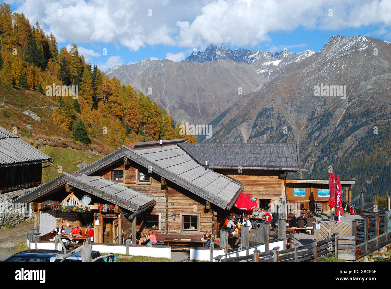 Restaurant "Huhnersteign", Rettenbach Gletscher, Otz Valley, Sölden, Tirol, Österreich / Ötztal, Sölden, Ötztal, Hühnersteigen Stockfoto