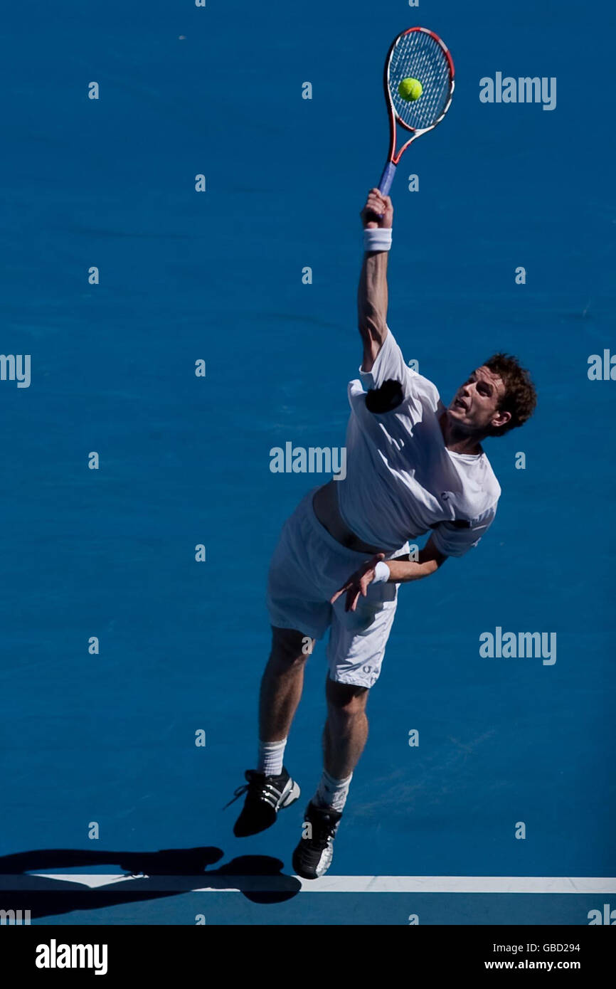 Der Großbritanniens Andy Murray im Einsatz gegen den spanischen Fernando Verdasco während der Australian Open 2009 im Melbourne Park, Melbourne, Australien. Stockfoto