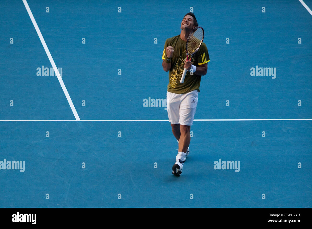 Der spanische Fernando Verdasco feiert den Sieg des britischen Andy Murray bei den Australian Open 2009 im Melbourne Park, Melbourne, Australien. Stockfoto