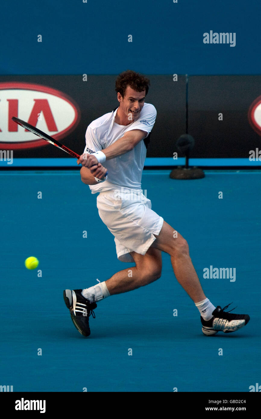 Der britische Andy Murray in Aktion während der Australian Open 2009 im Melbourne Park, Melbourne, Australien. Stockfoto