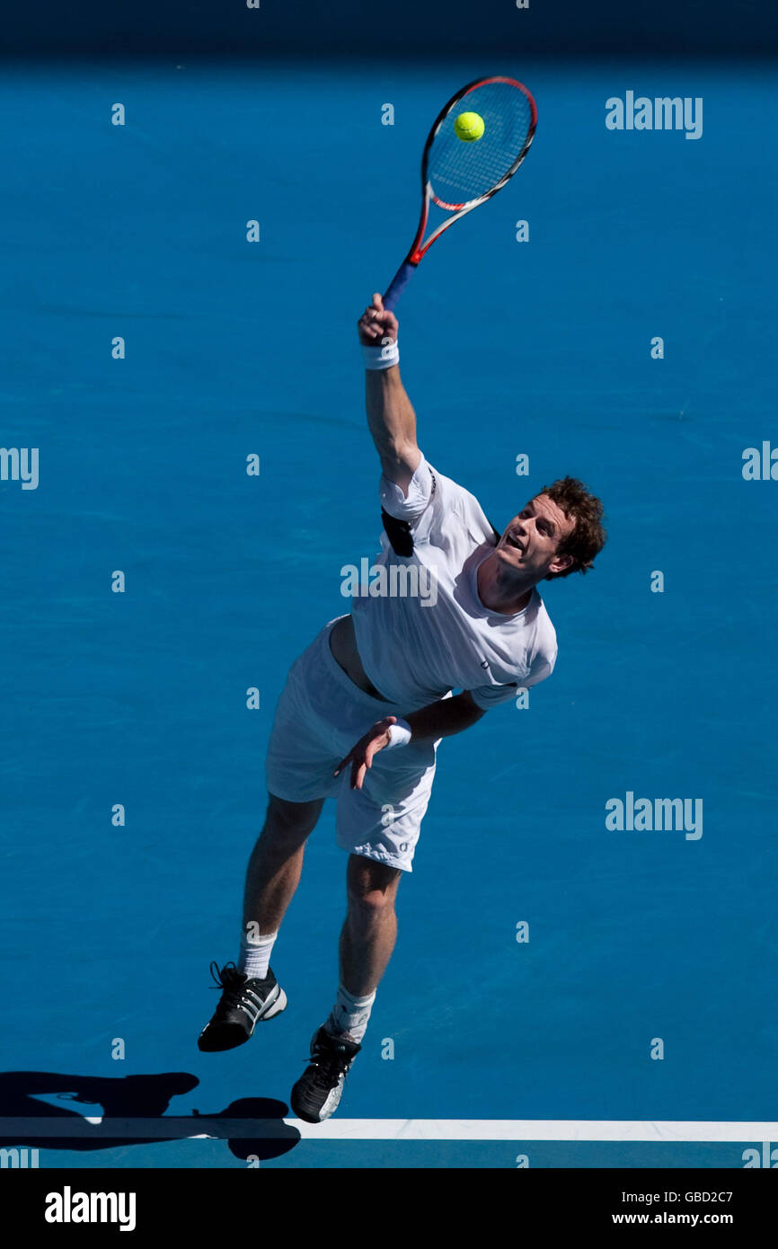 Der britische Andy Murray in Aktion während der Australian Open 2009 im Melbourne Park, Melbourne, Australien. Stockfoto