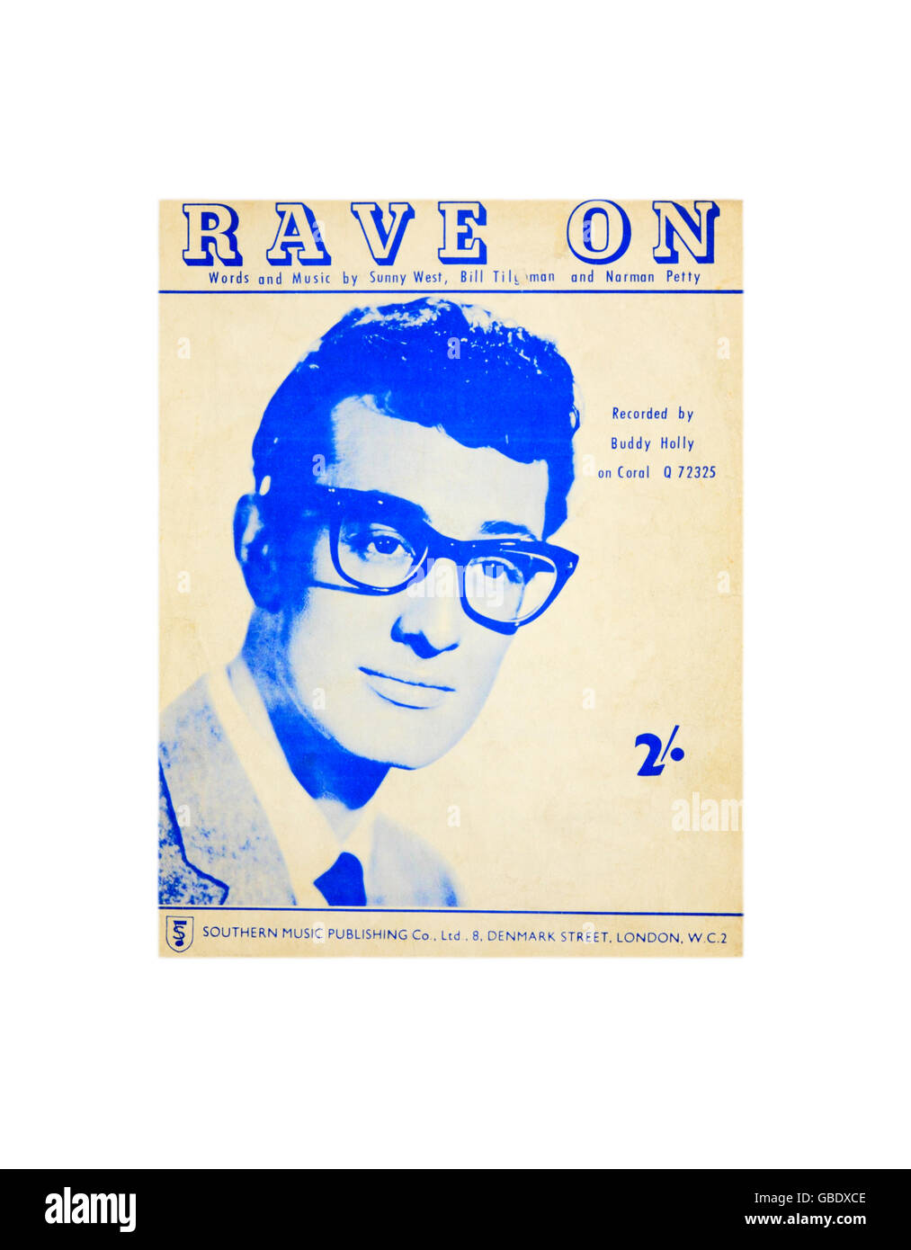 Eine Noten-Abdeckung für Rave On von Buddy Holly. Stockfoto