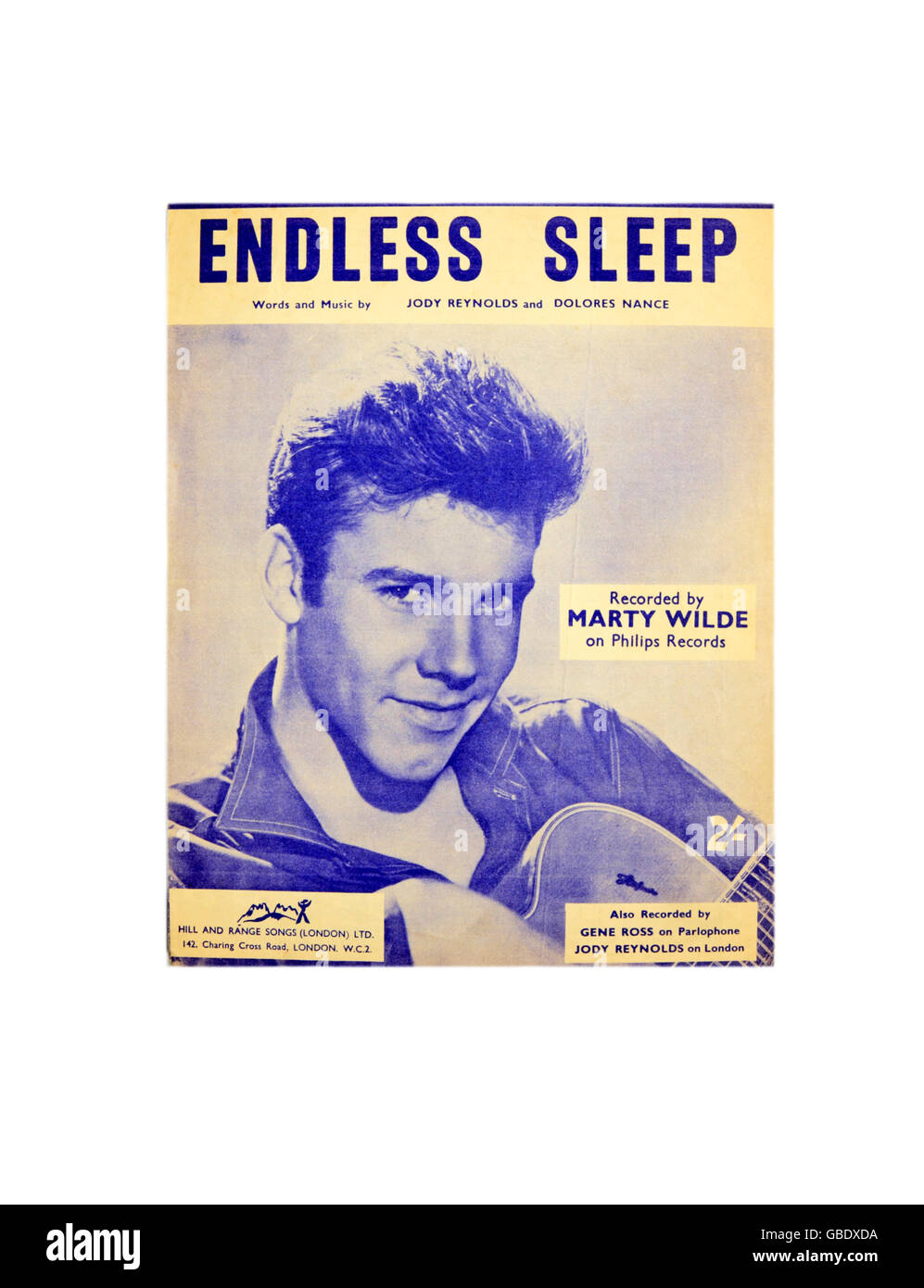 Ein Noten-Cover von endlosen Schlaf von Marty Wilde. Stockfoto