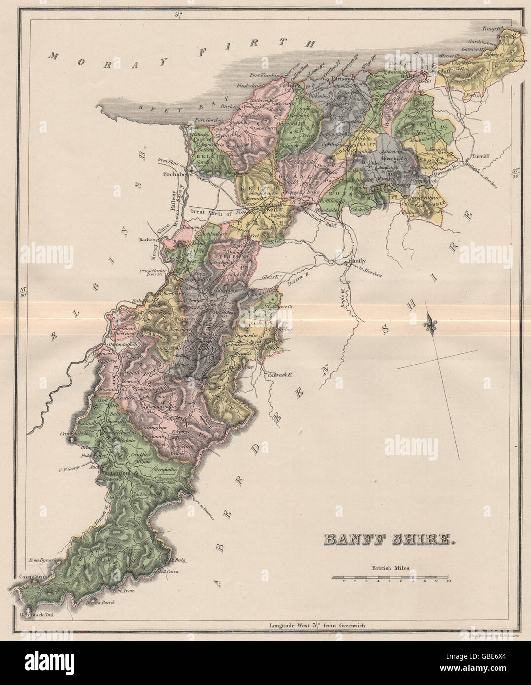 BANFFSHIRE: Antike Grafschaft Landkarte. Pfarreien. Schottland. LIZARS, 1885 Stockfoto