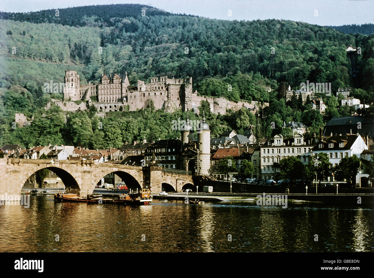 Geographie / Reisen, Deutschland, Heidelberg, alte Brücke (auch Karl-Theodor-Brücke), Neckar, Schloss, um 1959, Zusatzrechte-Clearences-nicht vorhanden Stockfoto