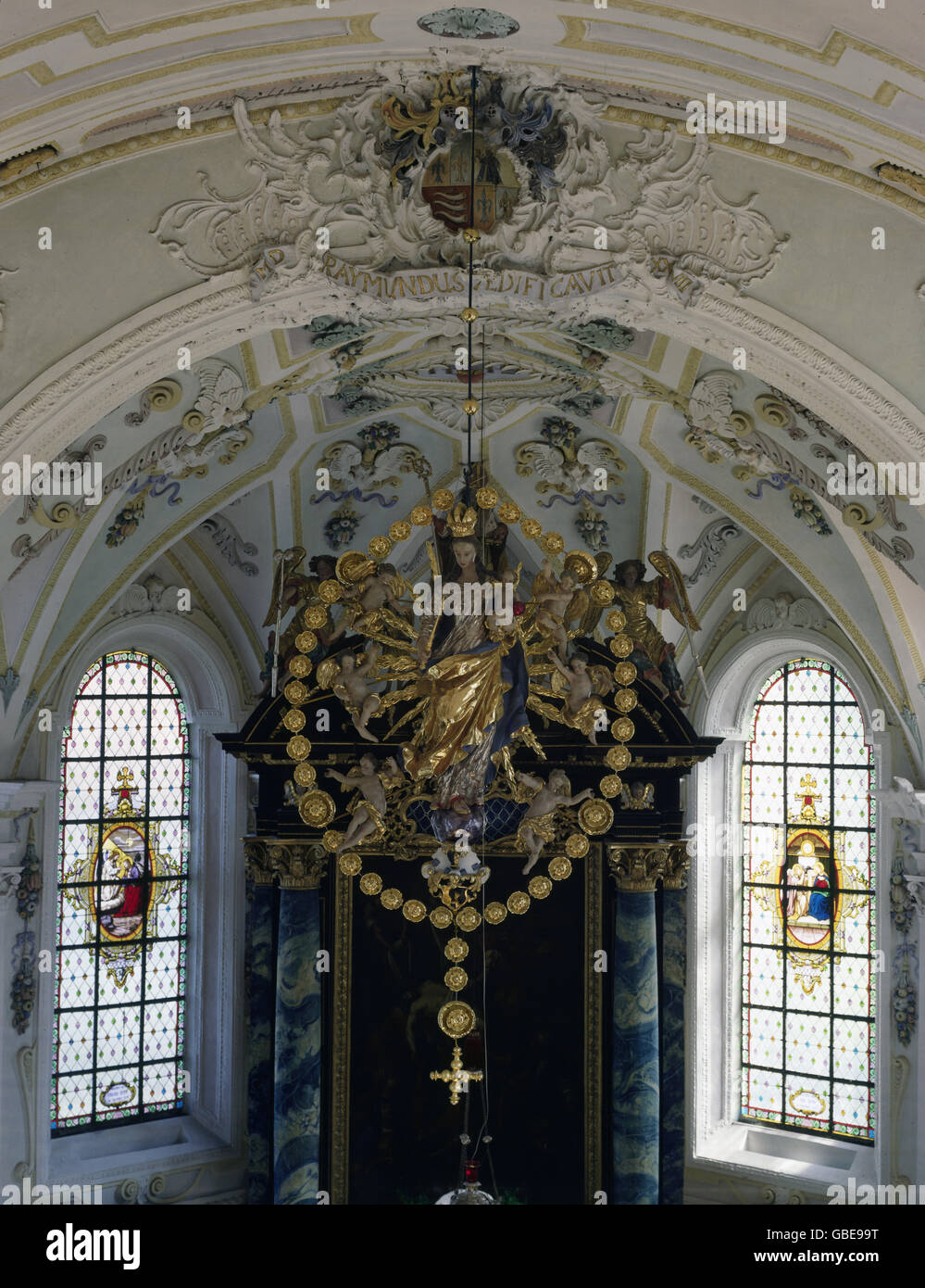Bildende Kunst, Bildhauerei, Madonna des Rosenkranzes, Kirche St. Wolfgang, Mickhausen, 2. Hälfte des 17. Jahrhunderts Stockfoto