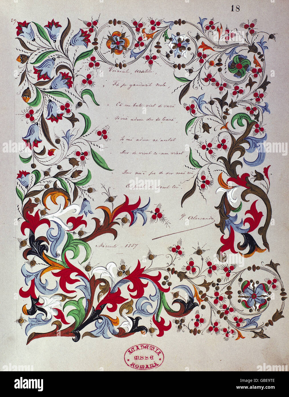 Literatur, Rumänien, 'Floricele ratacite', Gedichtband von Vasile Alecsandri, mit Illustrationen von Maria Sturdza, zweite Hälfte des 19. Jahrhunderts, Zusatzrechte-Clearences-nicht vorhanden Stockfoto