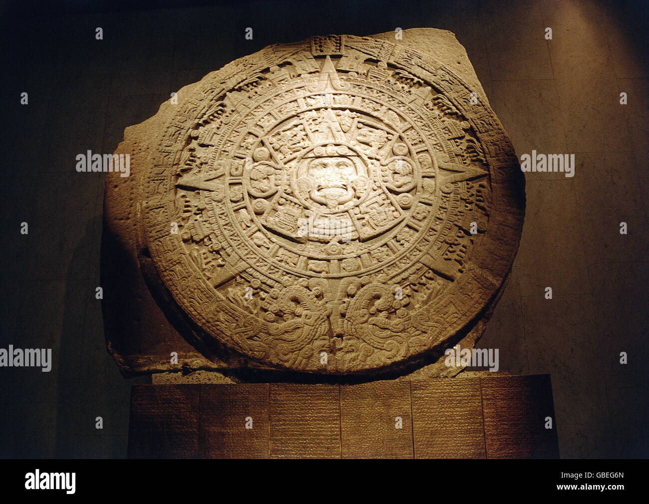 Bildende Kunst, Mesoamerika, Azteken, Kalender oder Heliolite, entstanden unter Axayacatl 1469-1483, anthropologisches Museum, Mexiko-Stadt, Stockfoto