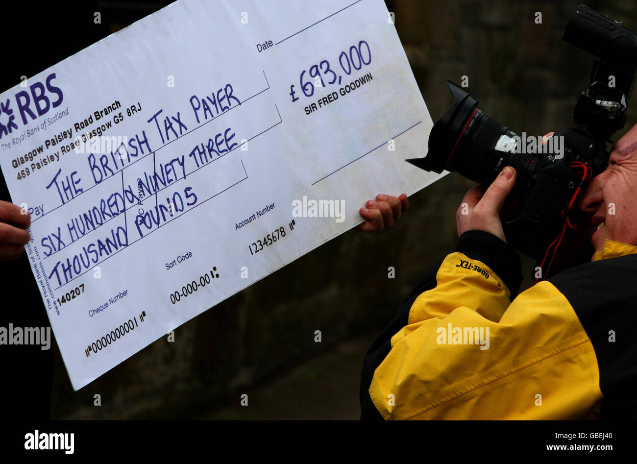 Ärger über Sir Fred Goodwin RBS Rente Stockfoto