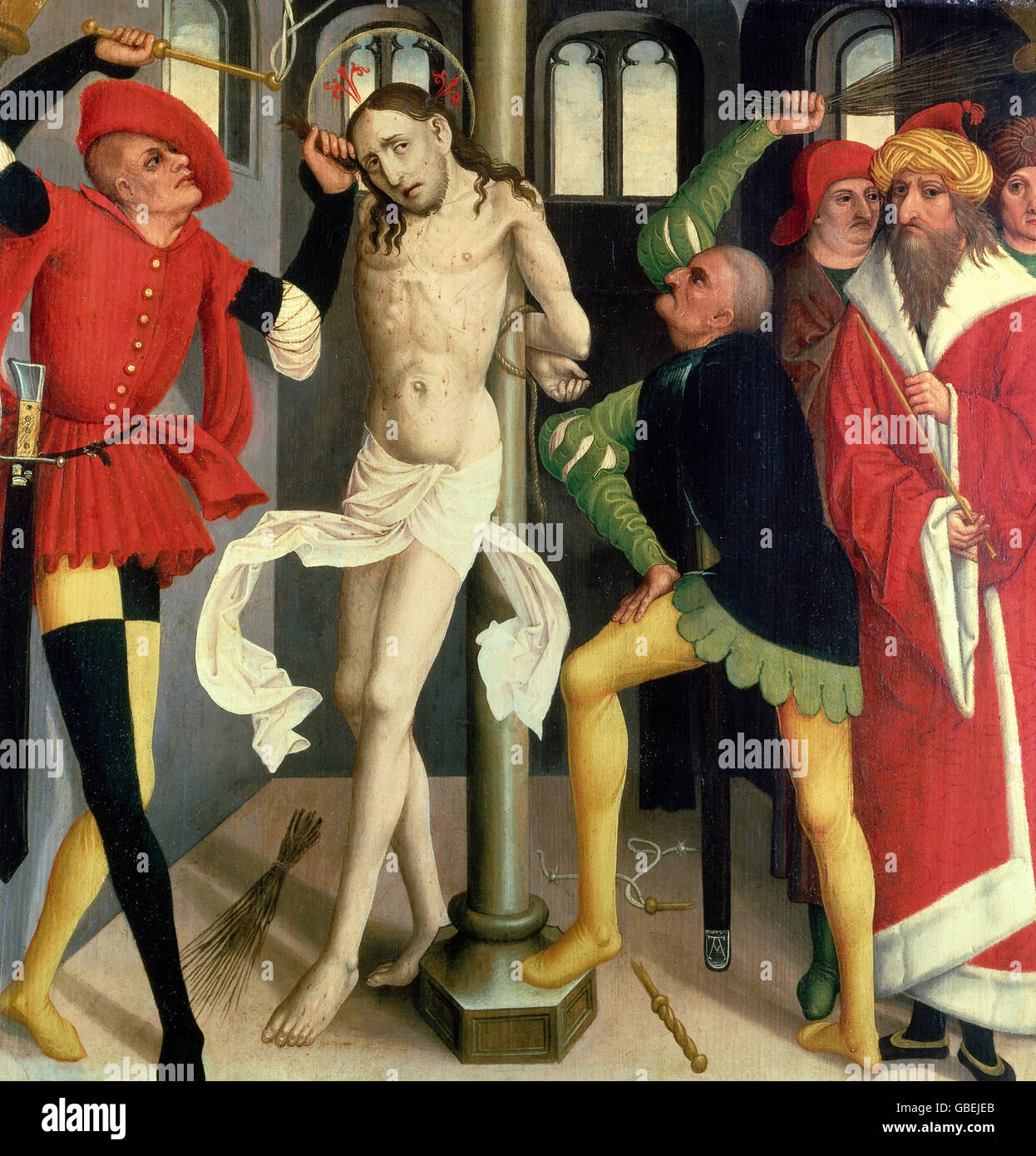 Bildende Kunst, religiöse Kunst, Jesus Christus, Leidenschaft, Malerei "Die Geißelung Christi", Öl auf Holz, doppelte Altarbild, später trennten, 1496, Stockfoto