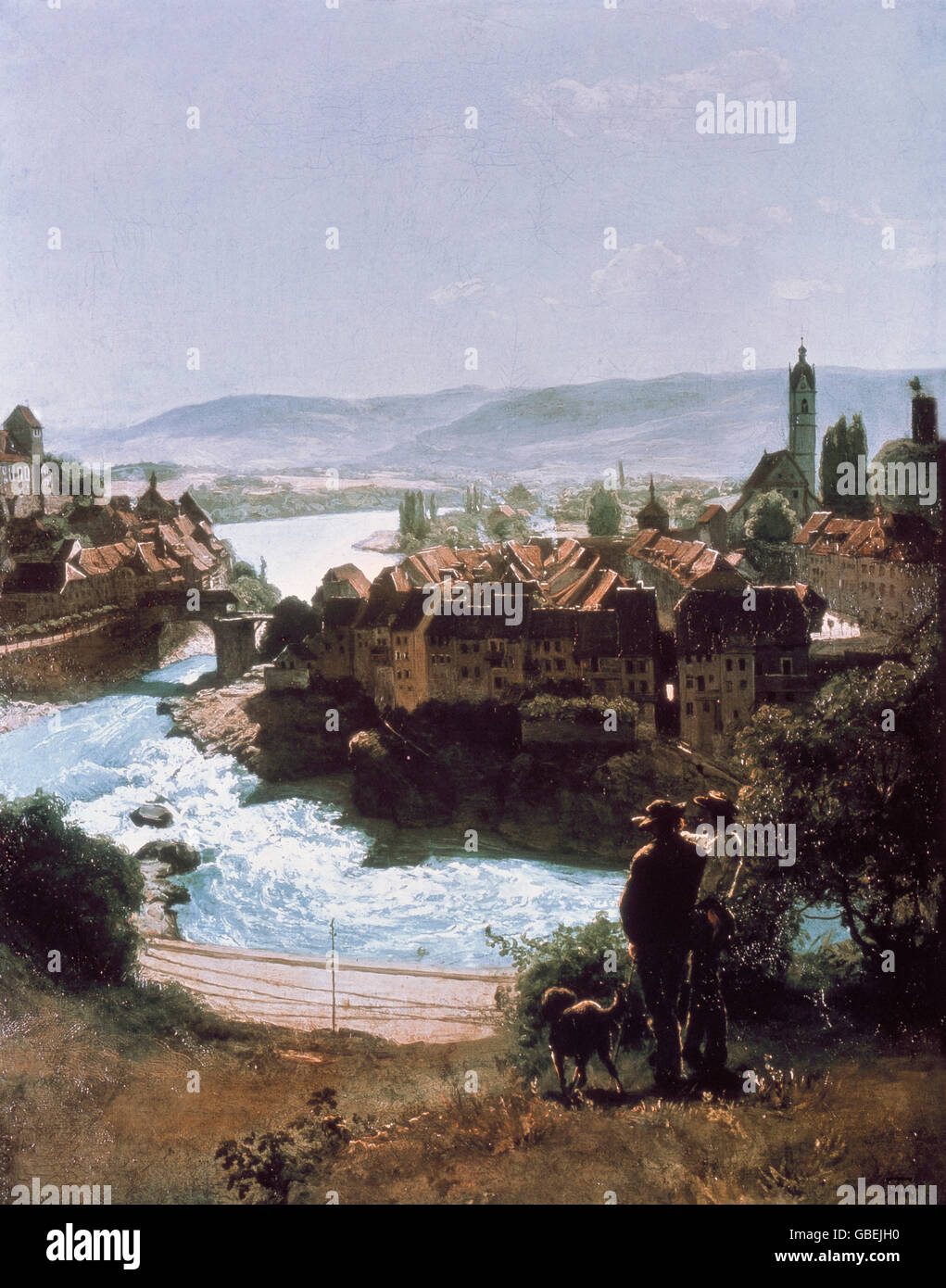 Bildende Kunst, Thoma, Hans (1839-1924), Malerei, "Der Rhein Bei Laufenburg" (am Rhein in der Nähe von Laufenburg), 1870, Stockfoto
