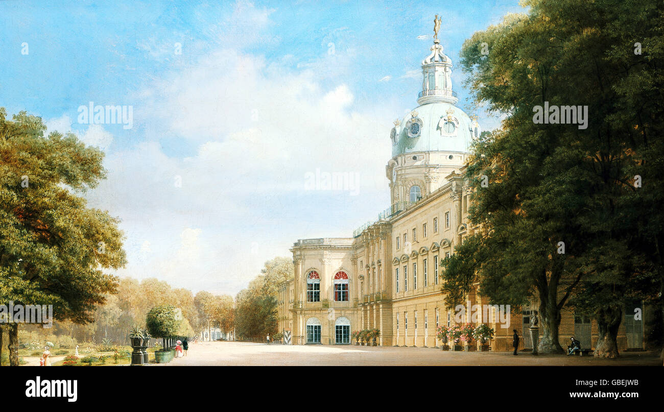 Architektur, Schlösser, Schloss Charlottenburg, Gartenseite, Gemälde von Johann Philipp Gaertner (1801 - 1877), 1846, Zusatz-Rechteklärung-nicht vorhanden Stockfoto