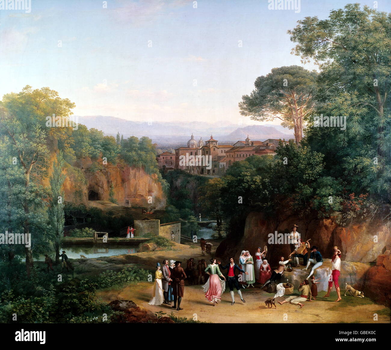 Bildende Kunst, Schmidt, Johann Heinrich (genannt Fornaro) (1741-1821), Malerei "Tanz Im Freien" (italienische Landschaft), 1792, Stockfoto