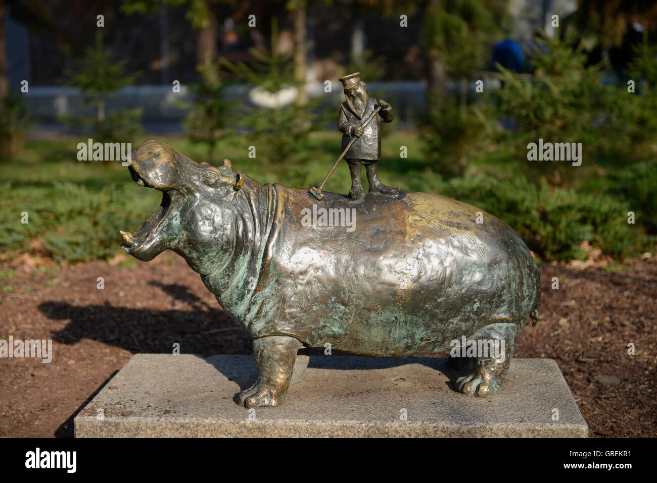 Nilpferd-Bronze, Zoo, Breslau, Niederschlesien, Polen Stockfoto