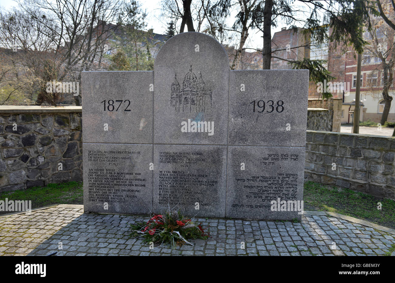 Gedenkstein, Neue Synagoge, Breslau, Niederschlesien, Polen Stockfoto