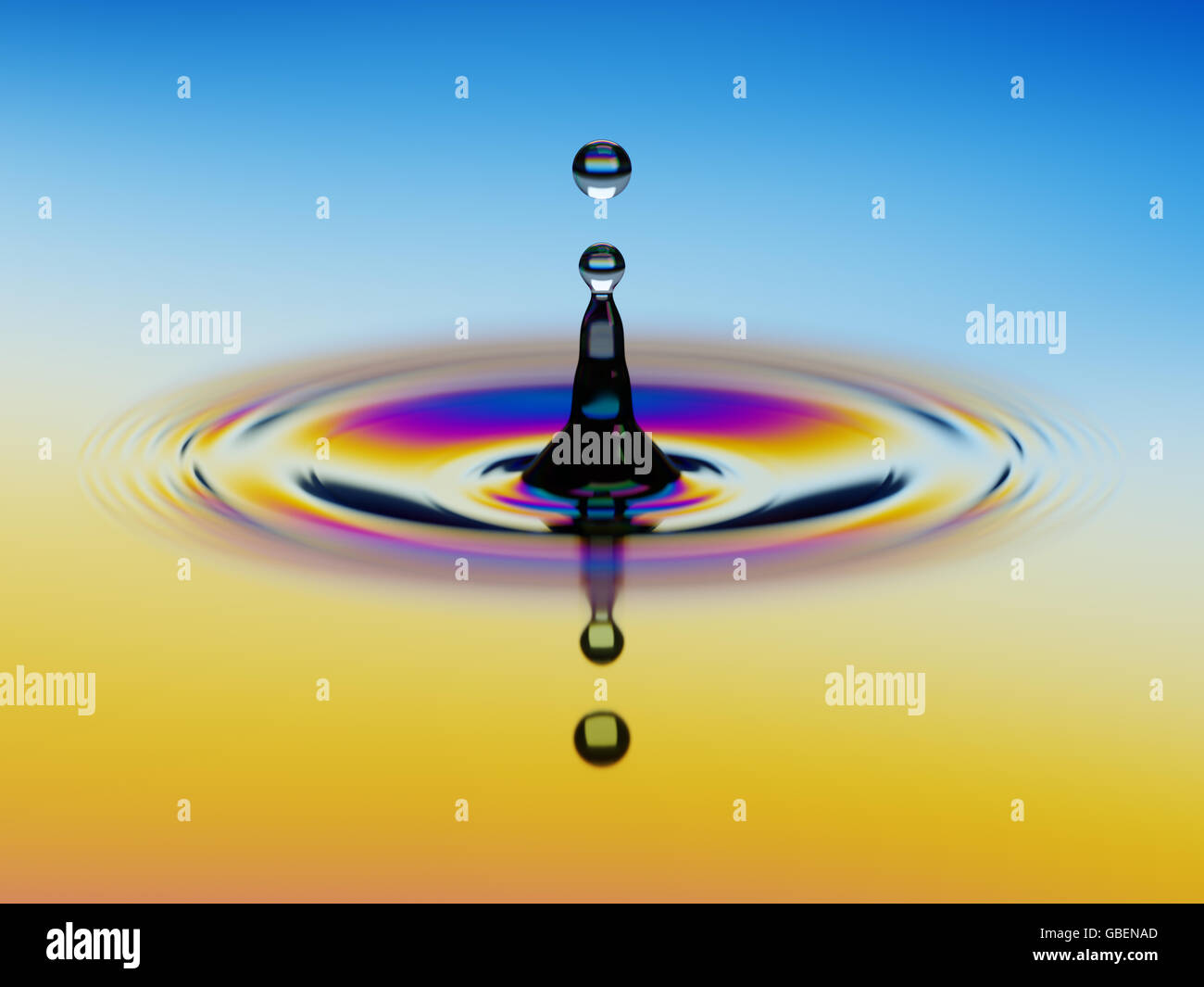 Plätschern des Wassers mit bunten Ölfilm drüber 3d Illustration Stockfoto