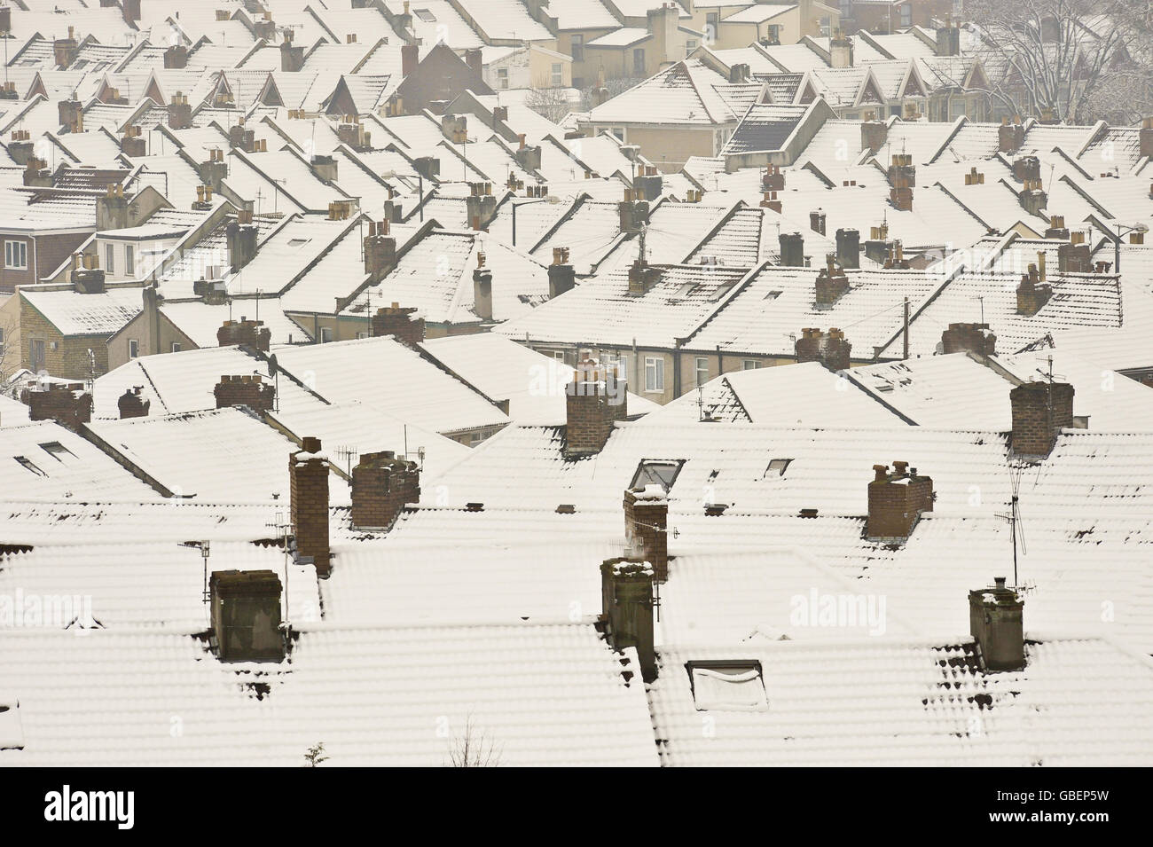 General-Lager - Schneebedeckte Dächer Stockfoto