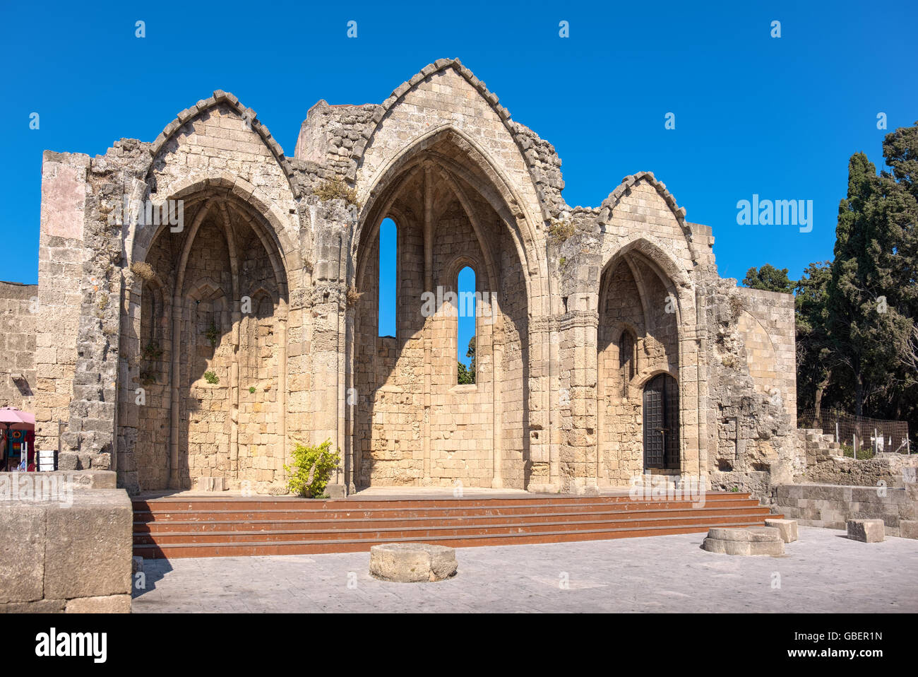 Unserer lieben Frau von der Burgh-Kirche. Rhodos, Griechenland Stockfoto