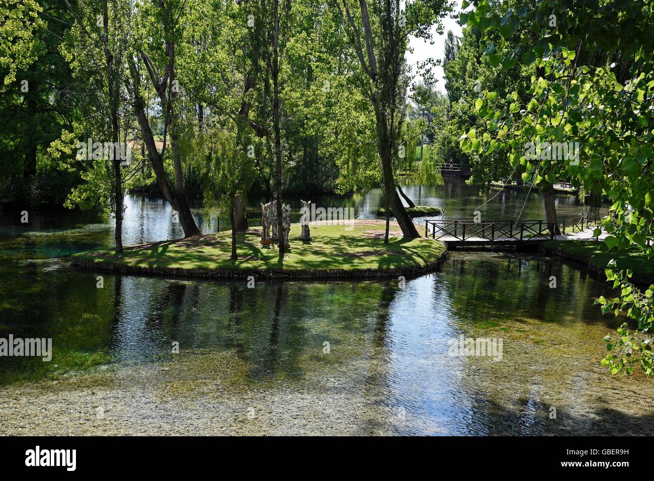 Teich, Fonti del Clitunno, Naturpark, Clitunno, Fluss, Campello Sul Clitunno, Provinz Perugia, Umbrien, Italien Stockfoto